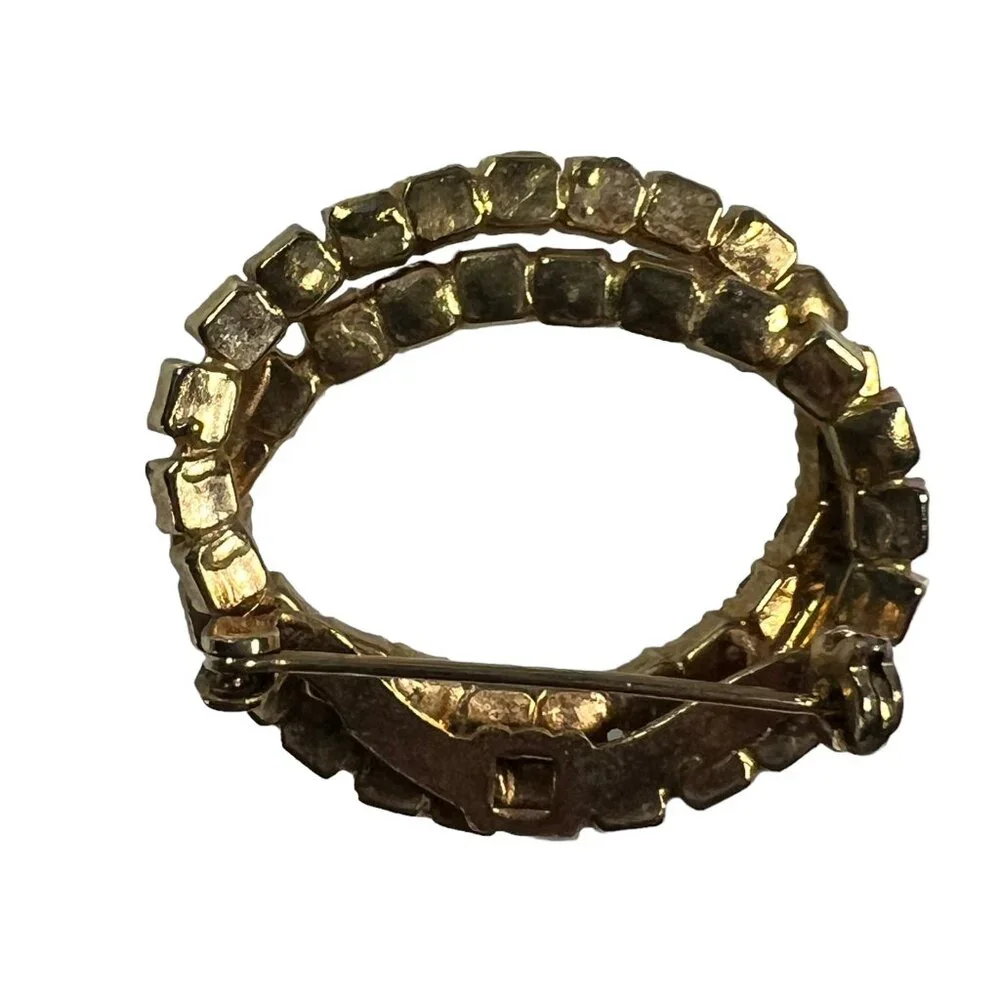 Vintage Brooch Gold‎ Tone Intertwined Circles Faux Turquoise Aurora Borealis Pin